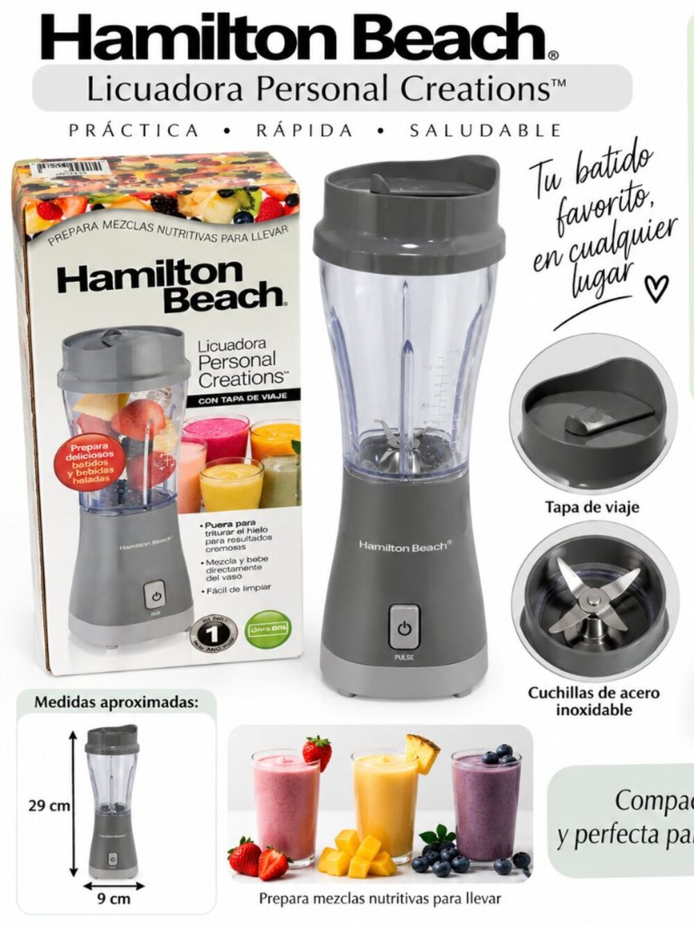 Licuadora Personal Hamilton Beach Personal Creations con Tapa – Original